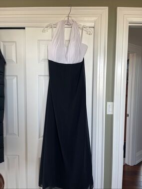 Two-Tone White Halter Top Black Maxi Dress